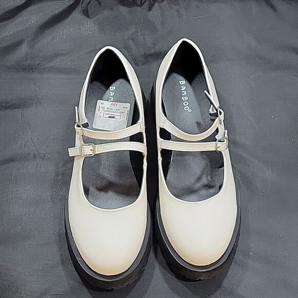 BRAND NEW BAMBOO DOUBLE BUCKLE DECOR FLATFORM MARY JANE SHOES - Picture 2 of 16
